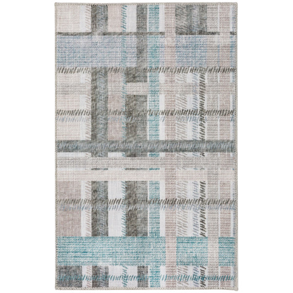 NELE Machine Washable Modern Lattice Area Rug Blue/Gray Multi